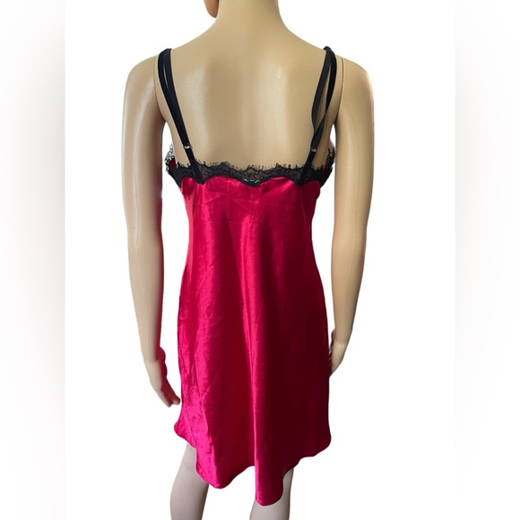 Cabernet Red Black Silky Satin Velvet Goth Witchy Romantic Lingerie Slip Dress - Picture 5 of 6